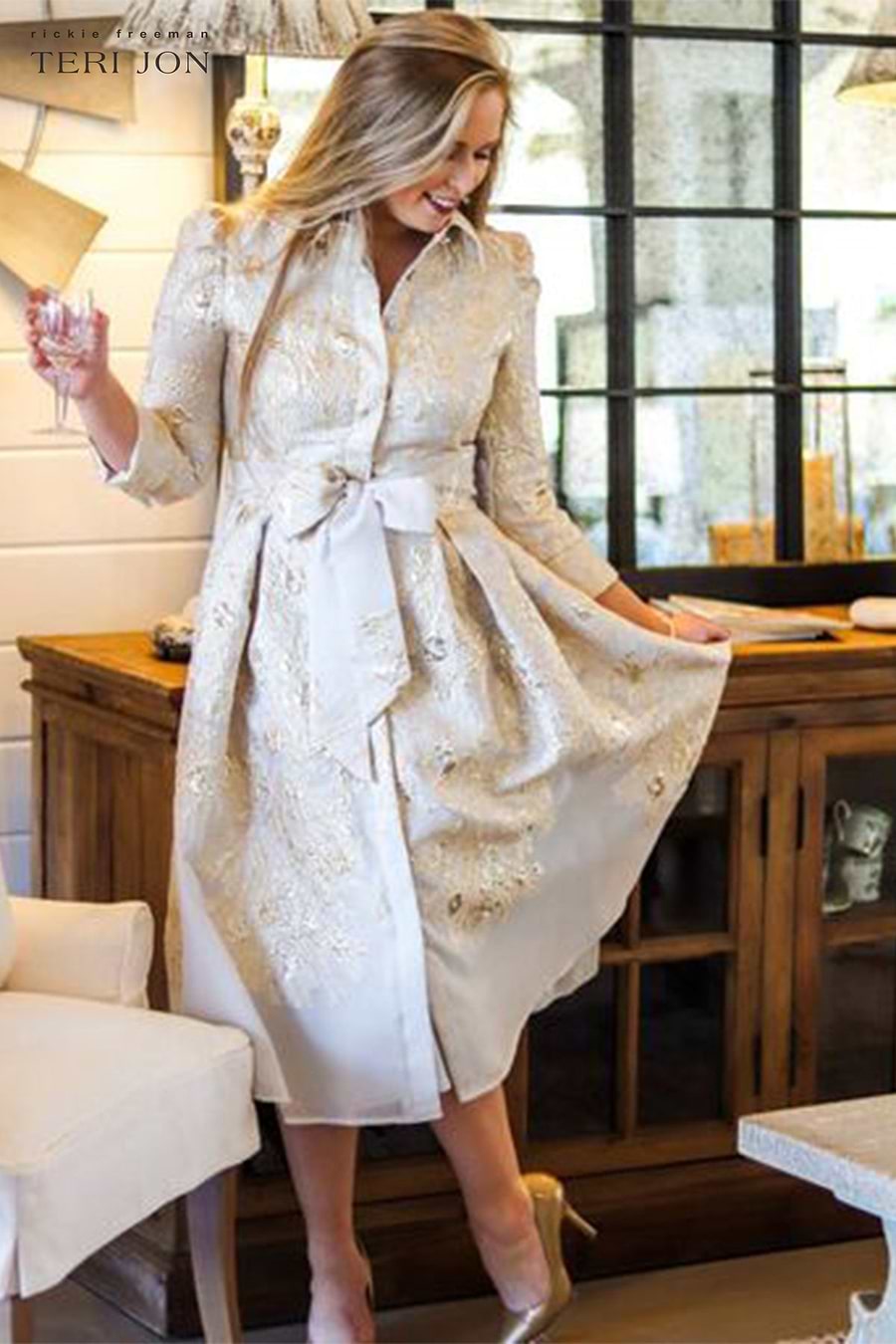 Metallic Jacquard Shirtdress Metallic Jacquard Shirtdress