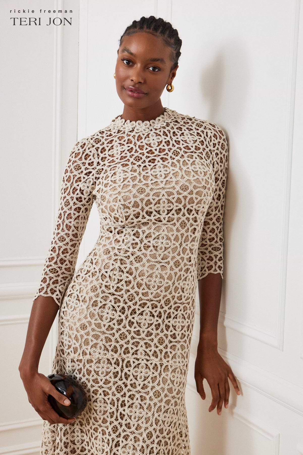 tan lace dress with sleeves Dresses