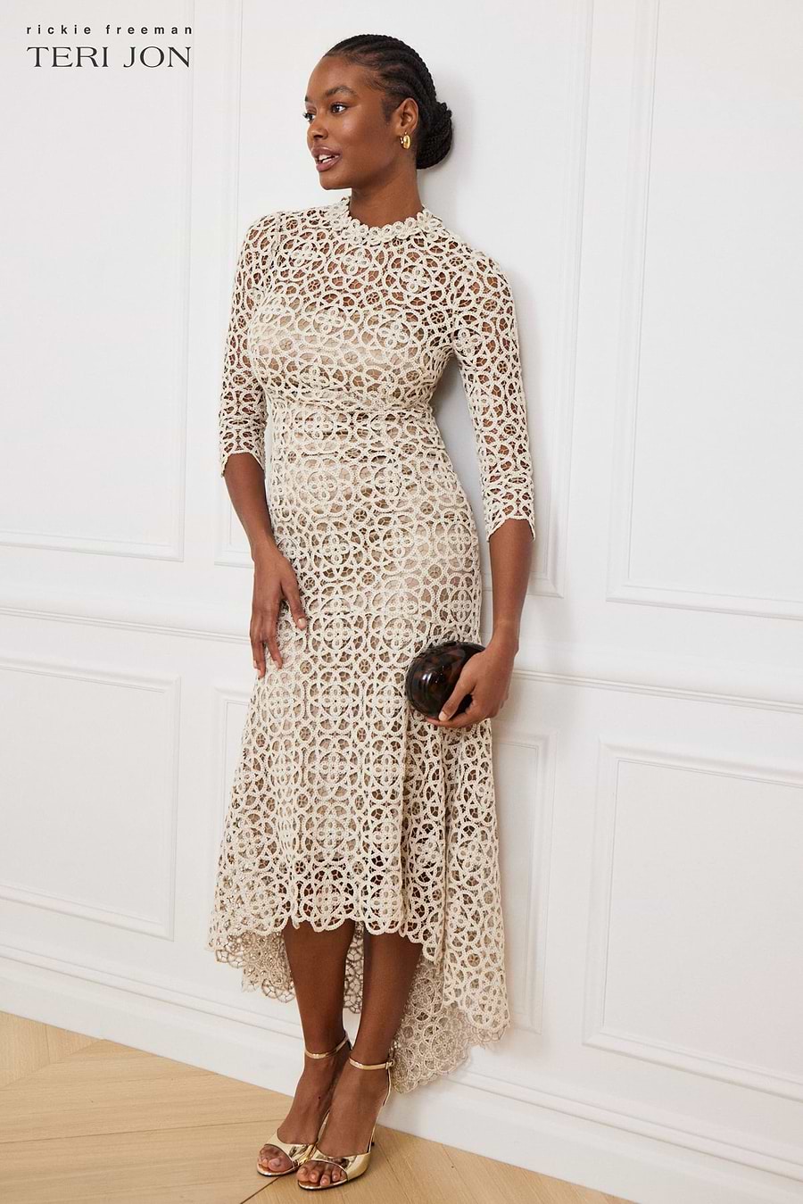 teri jon by rickie freeman stretch crochet maxi dress Teri Jon Chiffon Maxi Dress - Blue Multi