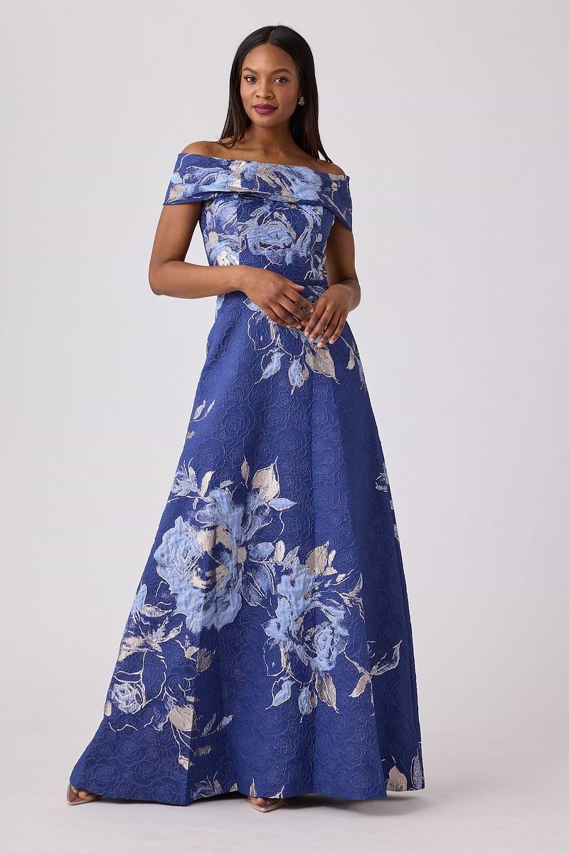 ◯★TODAYFUL Jacquard Gown Aidan Mattox Floral Jacquard Off the Shoulder Gown | Nordstrom