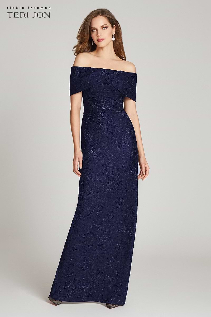 Rickie Freeman For Teri Jon Jacquard Column Gown - Black Rickie Freeman For Teri Jon Jacquard Column Gown - Black
