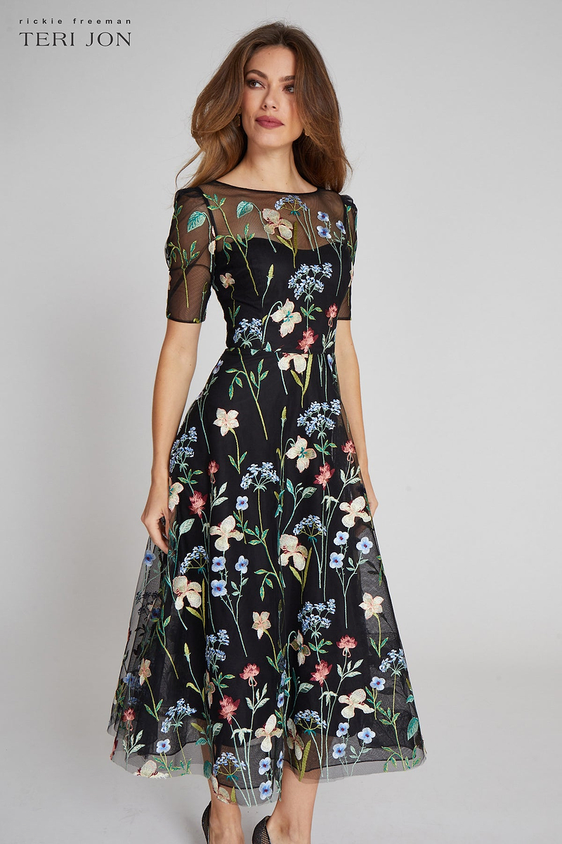Embroidered Tulle Dress With Floral Print – Terijon.com