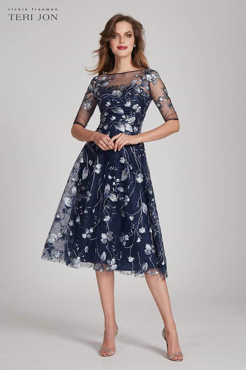 Tea Length Embroidered Tulle Cocktail Dress Terijon.com Tea Length Embroidered Tulle Cocktail Dress Terijon.com