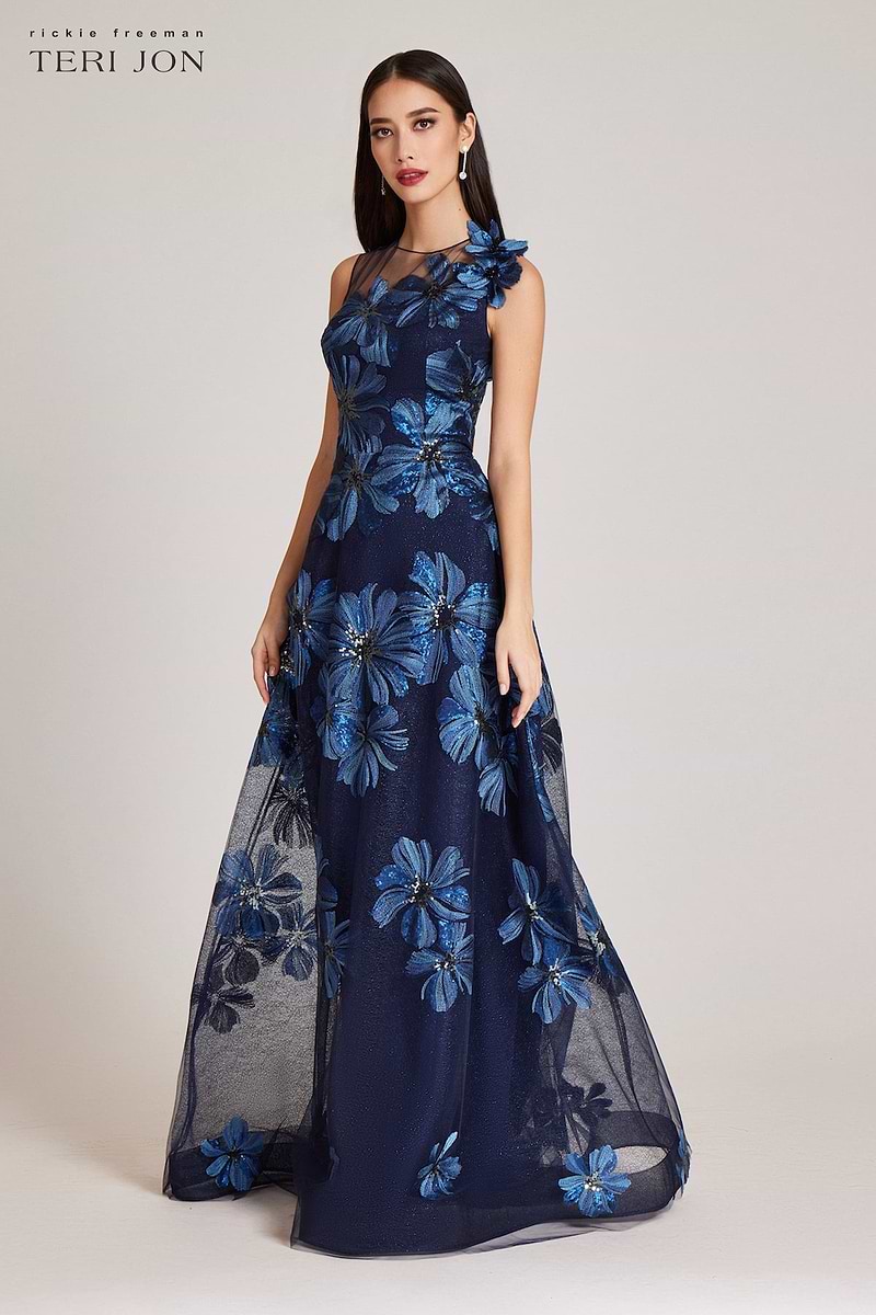 Teri Jon Floral Embroidered Tulle Gown With 3D Flower Size 16 Teri Jon Floral Embroidered Tulle Gown With 3D Flower Size 16