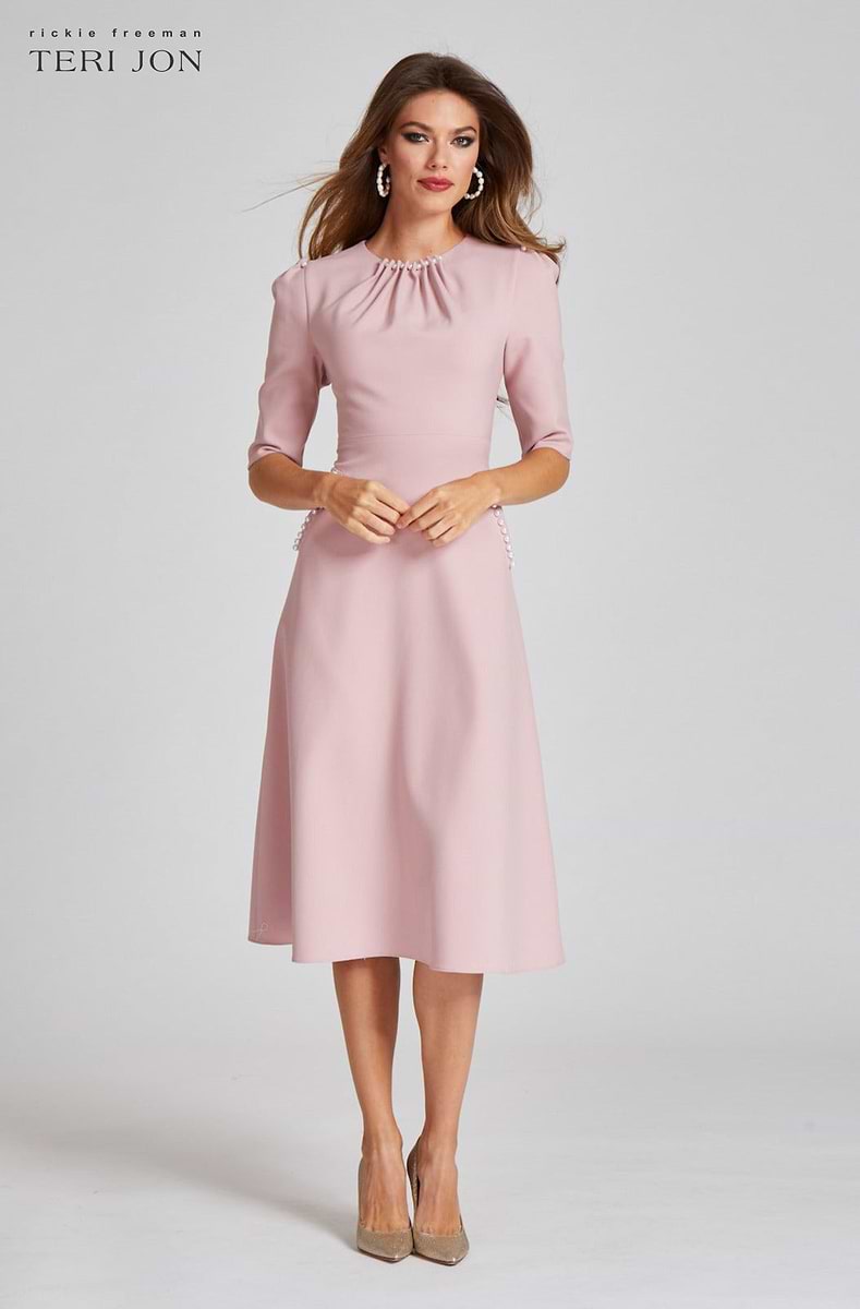 white christmas dresses Teri Jon One Shoulder Textured Gown - Rose Pink main image 1