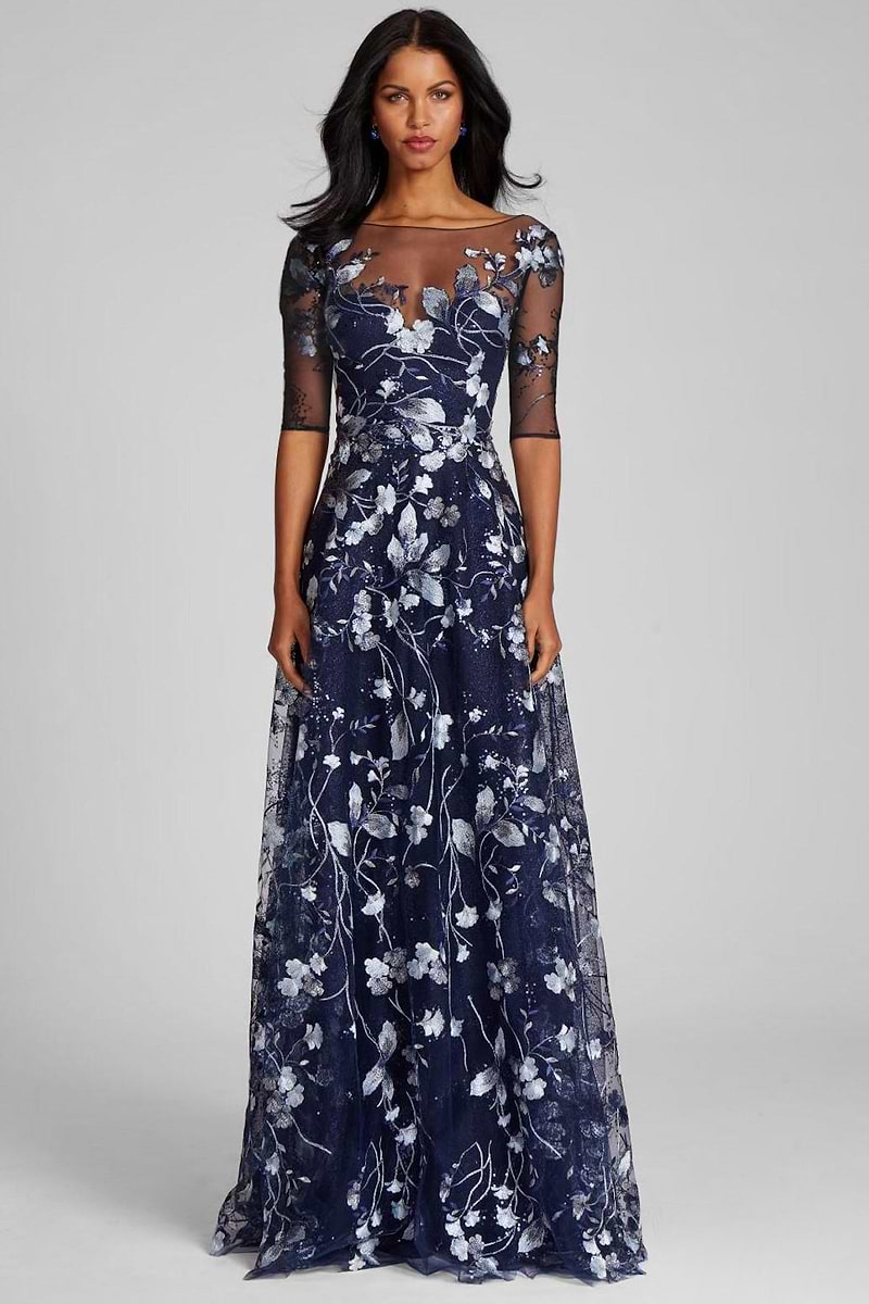 Embroidered Lace Illusion Evening Gown Terijon.com Embroidered Lace Illusion Evening Gown Terijon.com