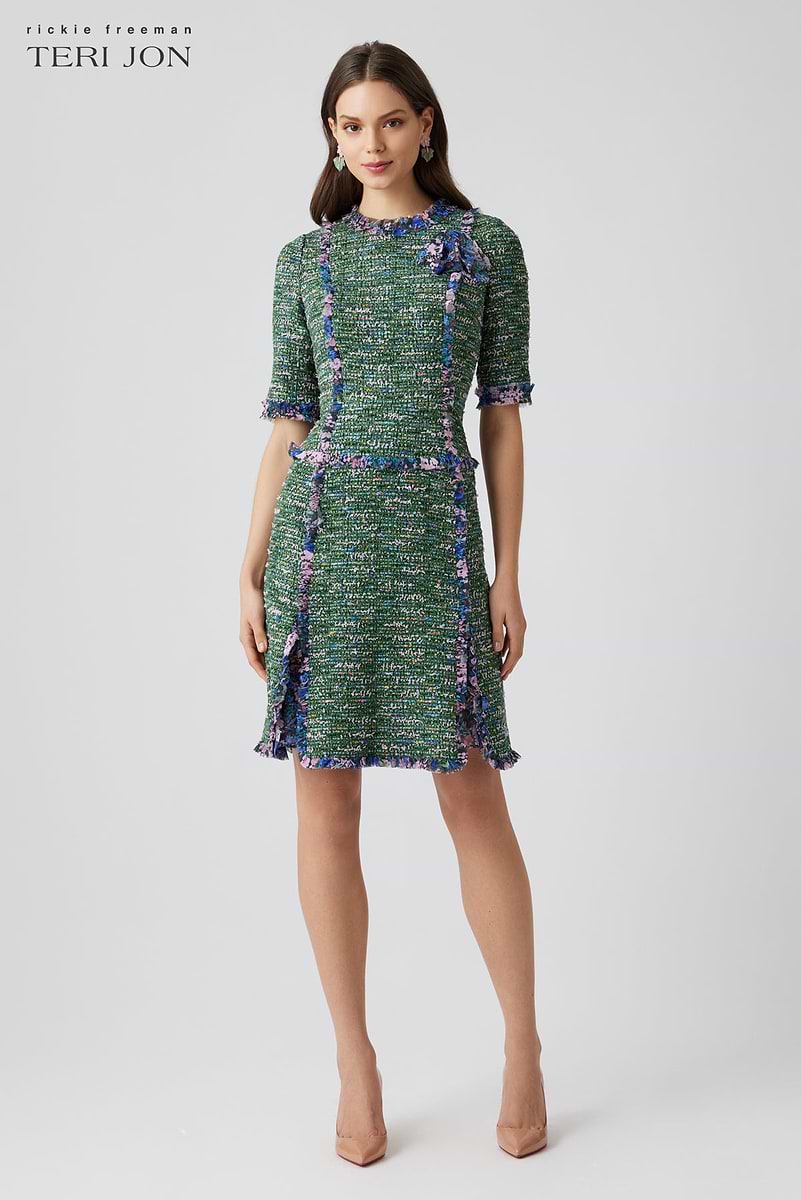 【CHICLINE】Merion See-Through Tie Neck Tweed Dress CHICLINE】Merion See-Through Tie Neck Tweed Dress