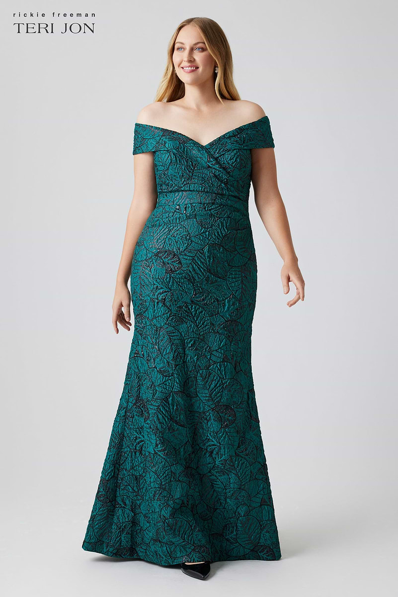 Teri Jon Metallic Jacquard Off-The-Shoulder Gown - Gold - 2 Teri Jon Metallic Jacquard Off-The-Shoulder Gown - Gold - 2