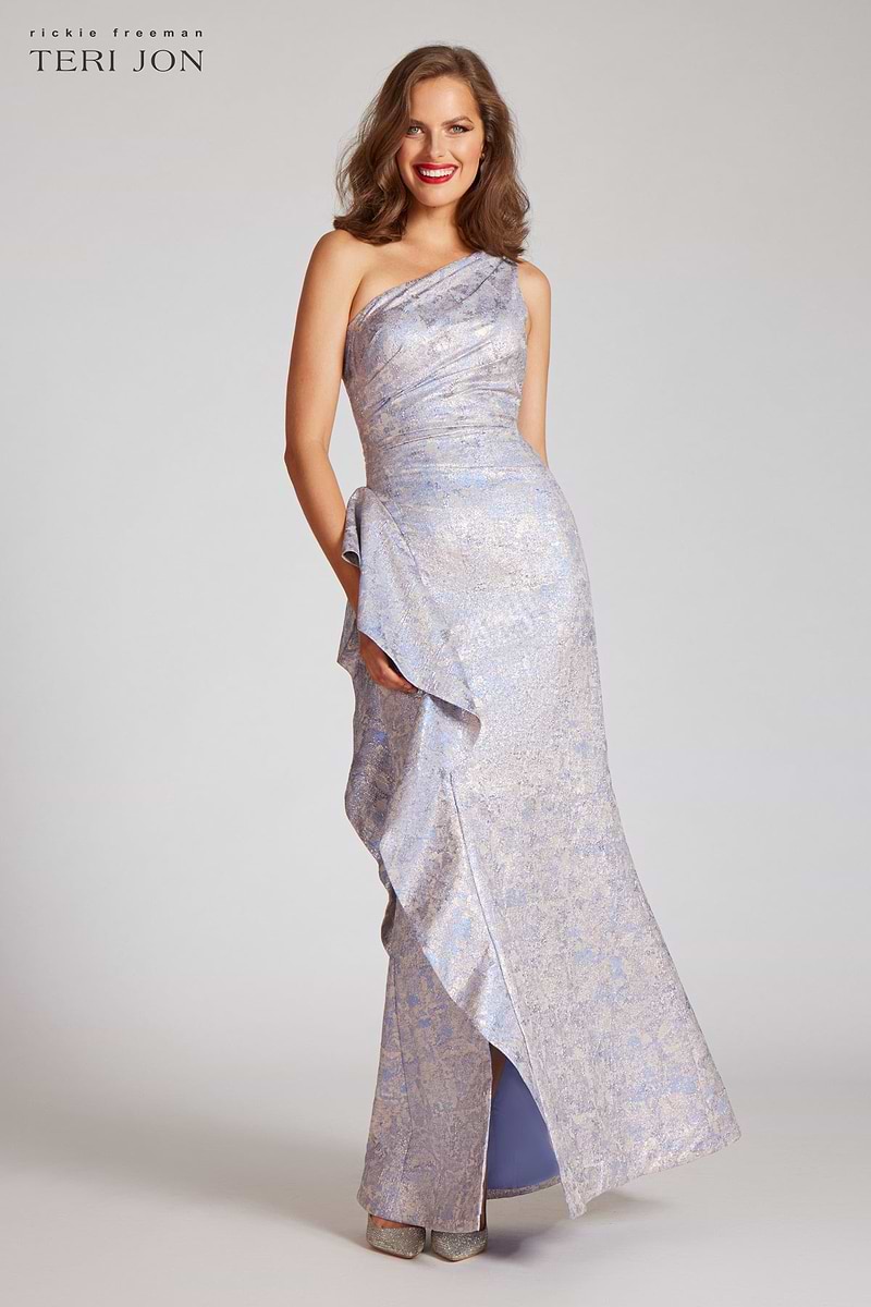 st john one shoulder dress St. John Le Jardin Print Georgette One-Shoulder Gown In Cherry Pink/Peony Multi - 40% Off