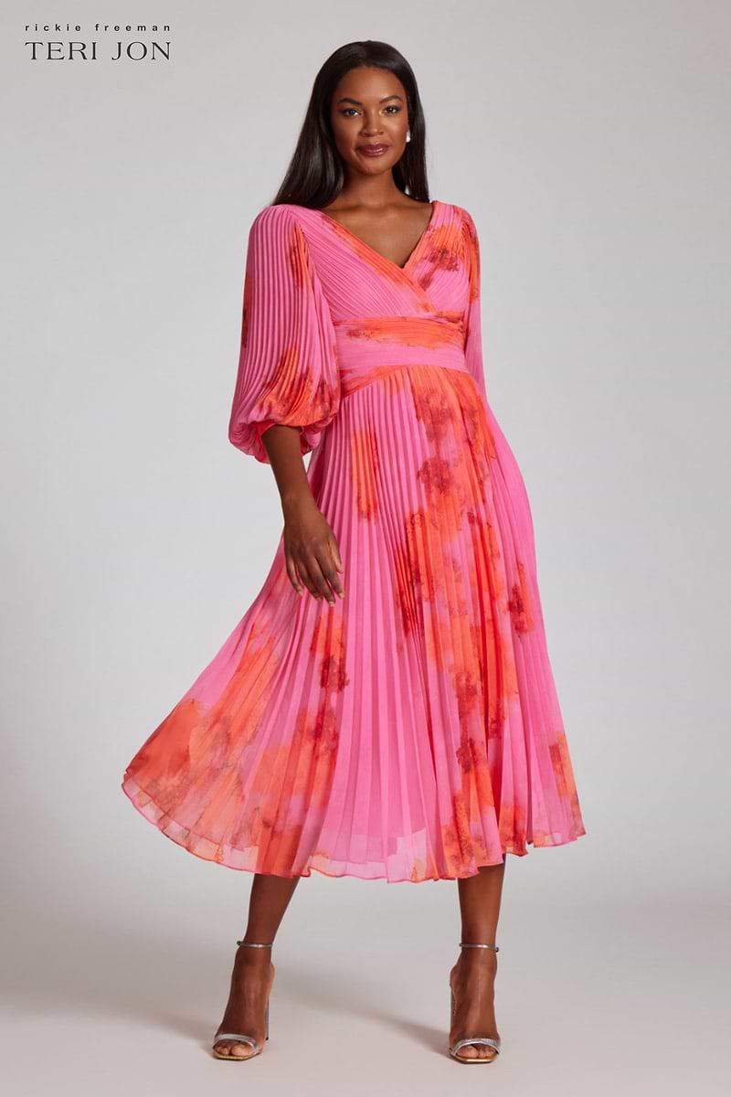 ■MOJO ESPIN(模造エスピン)Printed chiffon long pleated dress Neve Pleated Chiffon Dress – AMUR