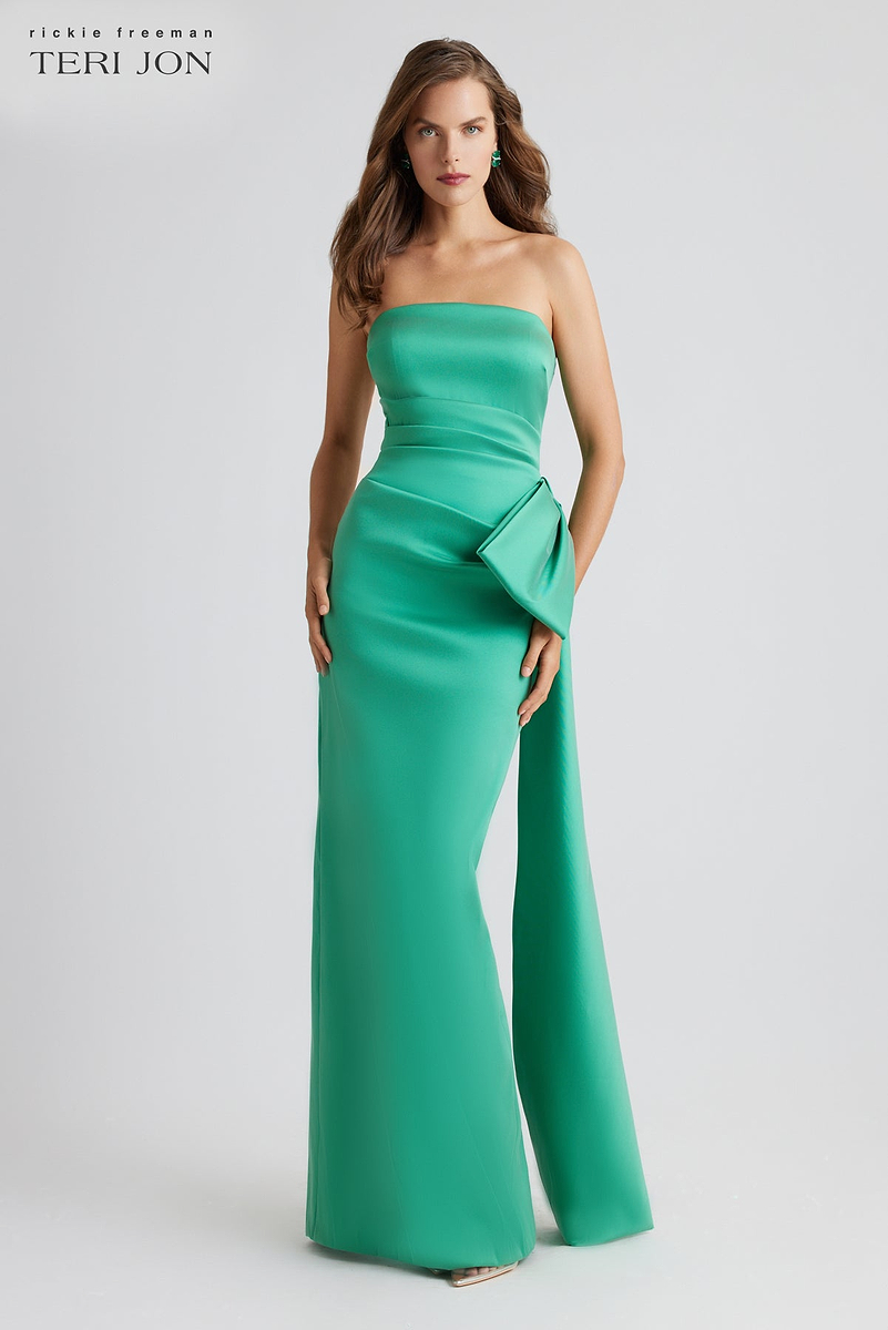 Stretch Mikado Strapless Side Bow Gown – Terijon.com