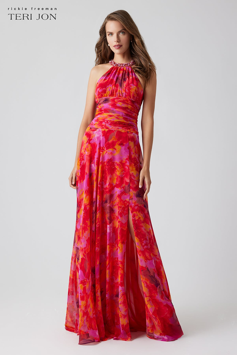 Halter Chiffon Gown Triangular Open Back Brown Plus Size main image 1
