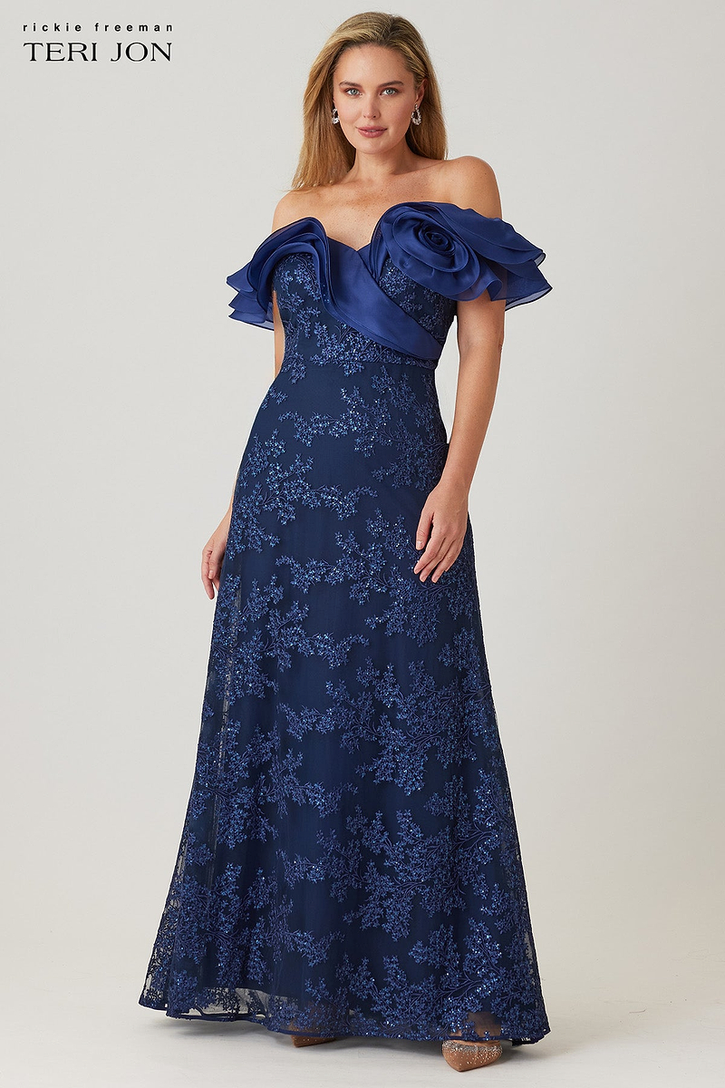 Organza Off-the-Shoulder Sequin Embroidered Tulle Gown – Terijon.com