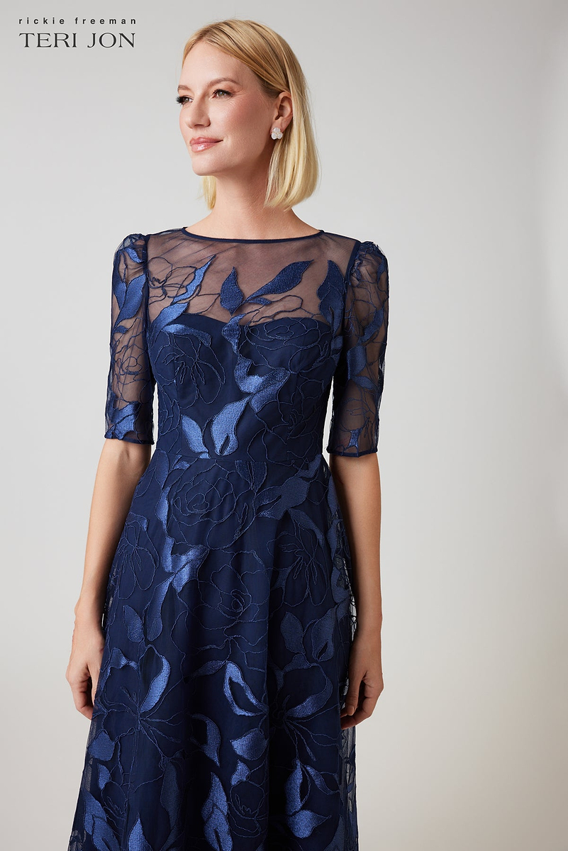 long sleeve fitted velvet dress Embroidered Tulle Elbow Sleeve A Line Gown – Terijon.com