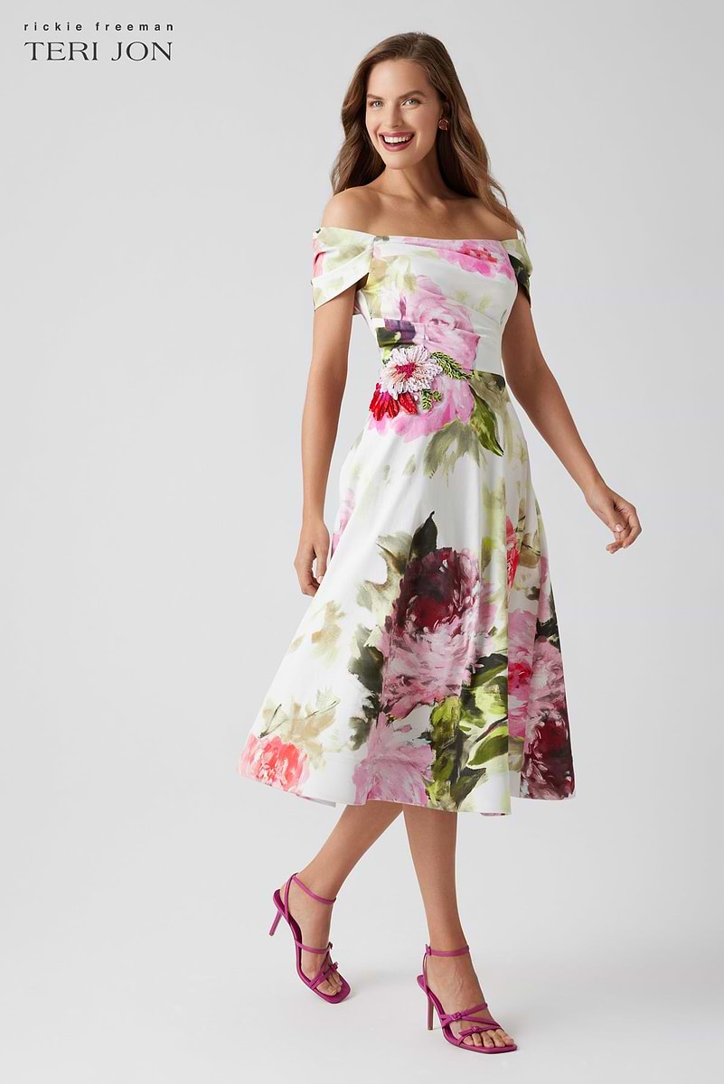 パーティードレス Floral Cotton Off-The-Shoulder Dress Floral Cotton Lawn Off-the-Shoulder Dress | Michael Kors [US]