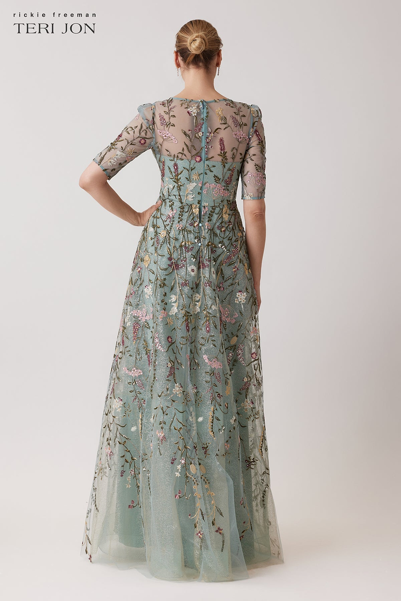 Embroidered Tulle A Line Gown – Terijon.com