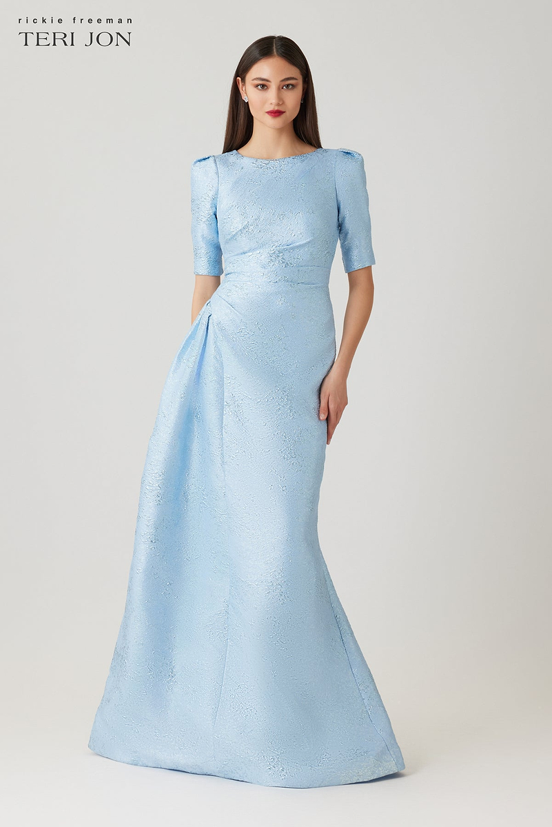 Metallic Jacquard Side Drape Gown – Terijon.com