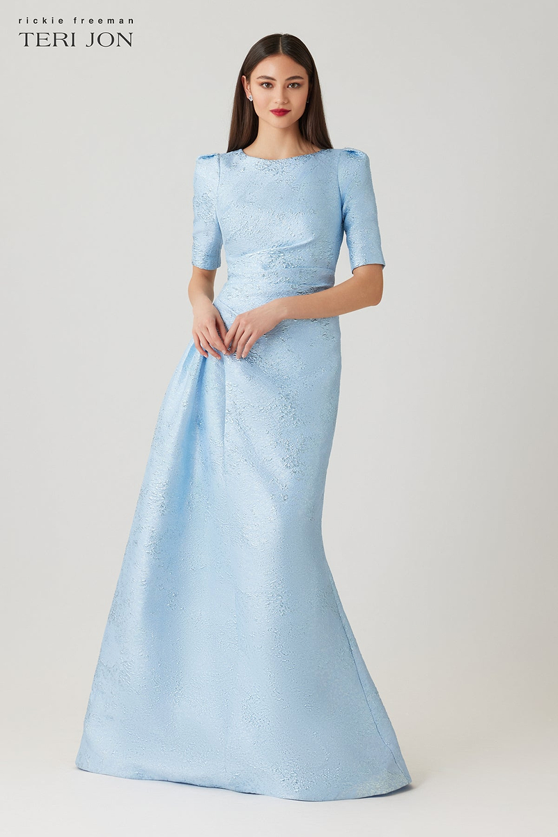 Metallic Jacquard Side Drape Gown – Terijon.com
