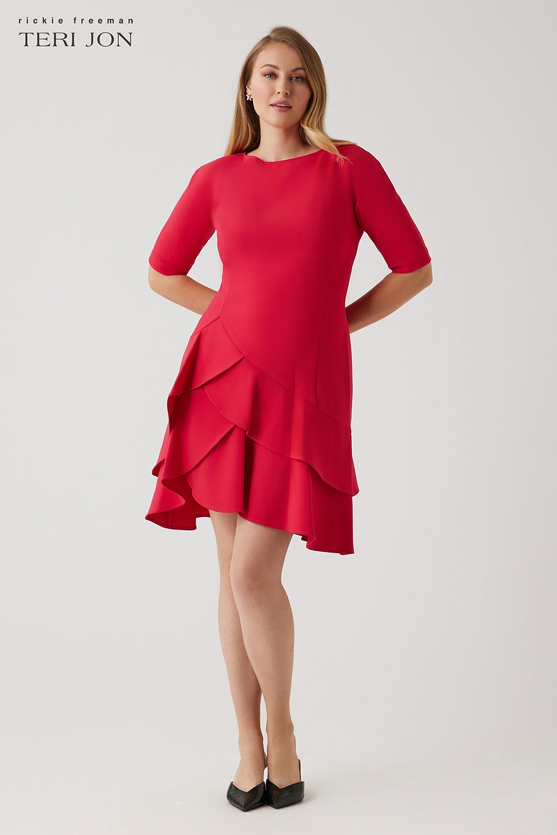 Stretch Crepe Double Ruffle Hem Dress – Terijon.com