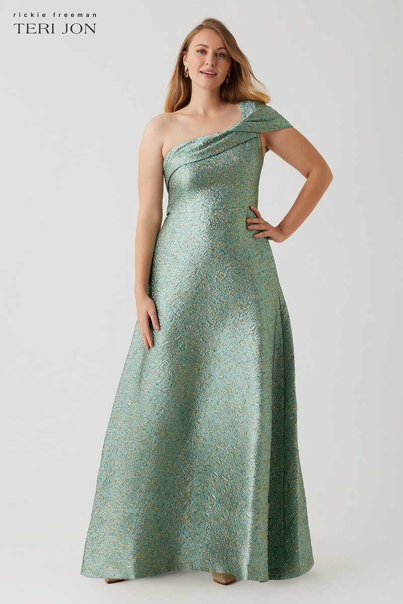 navy blue dress for baby girl Teri Jon by Rickie Freeman Metallic Asymmetric Gown