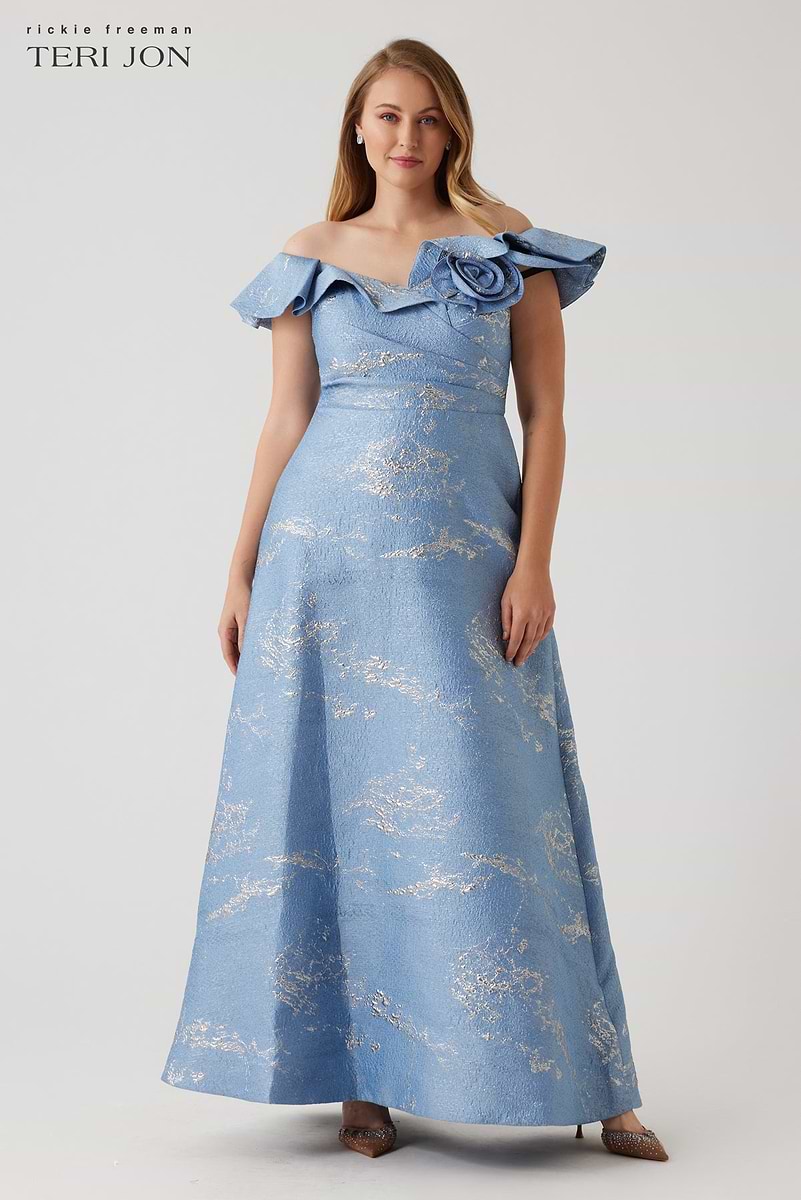 Off Shoulder Floral Jacquard Gown main image 1