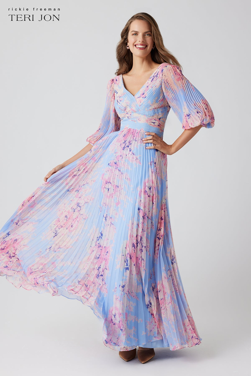 Pleated V-neck A-Line Chiffon Dress With Slit Terracotta main image 0