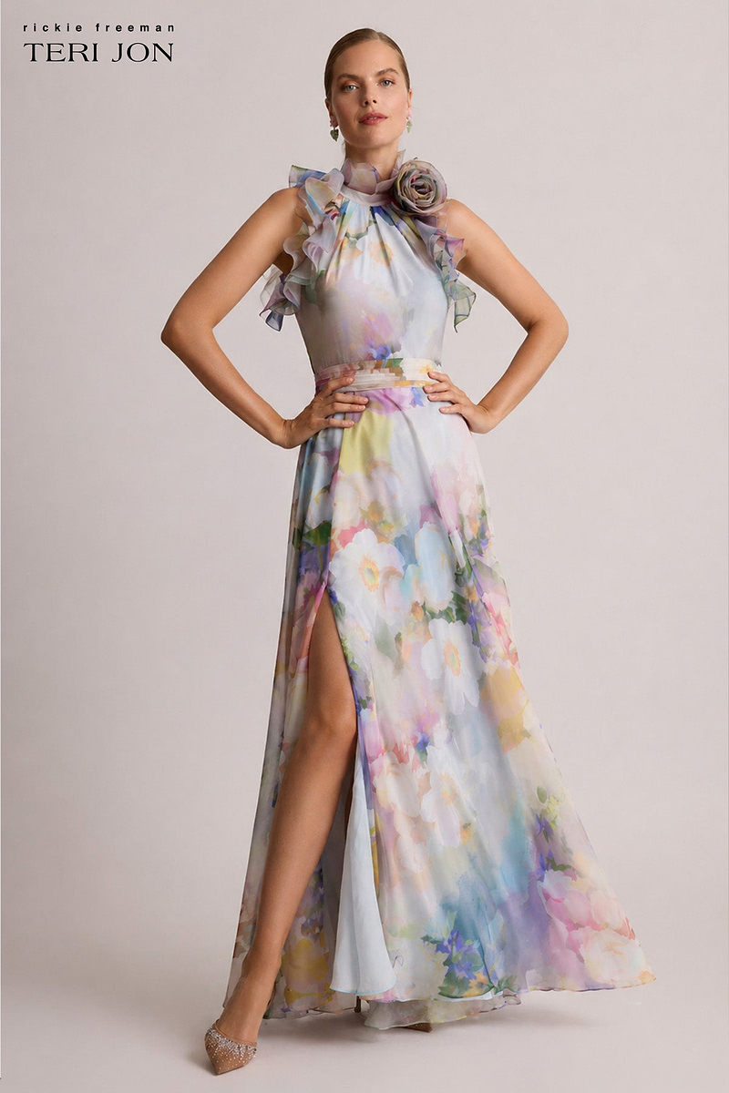Chiffon Watercolor Organza Halter Gown – Terijon.com