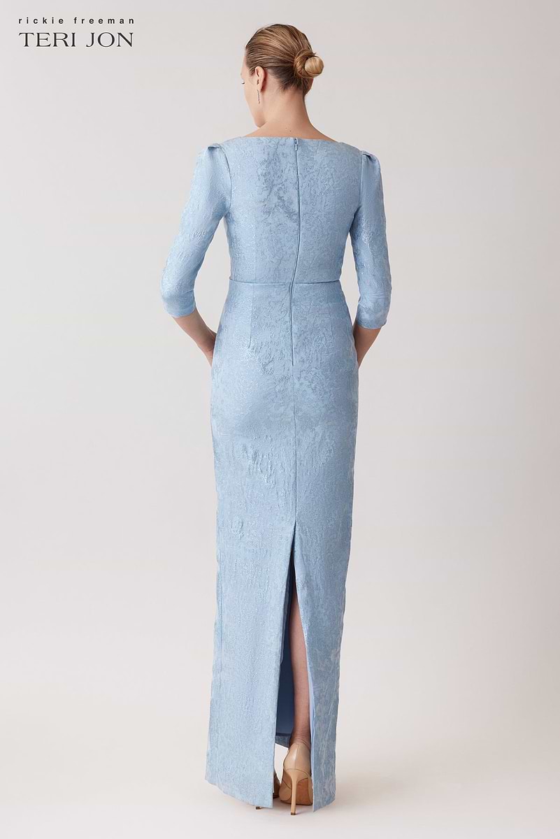 teri jon blue dress 247079 while the side bow accent introduces a modern Teri Jon 259082