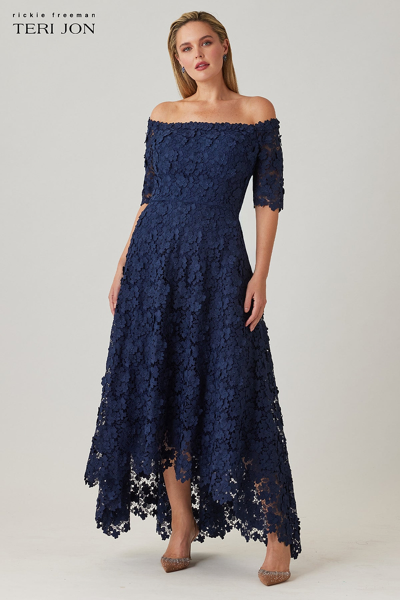 knee length dresses for ladies Lace Off The Shoulder High Low Dress – Terijon.com