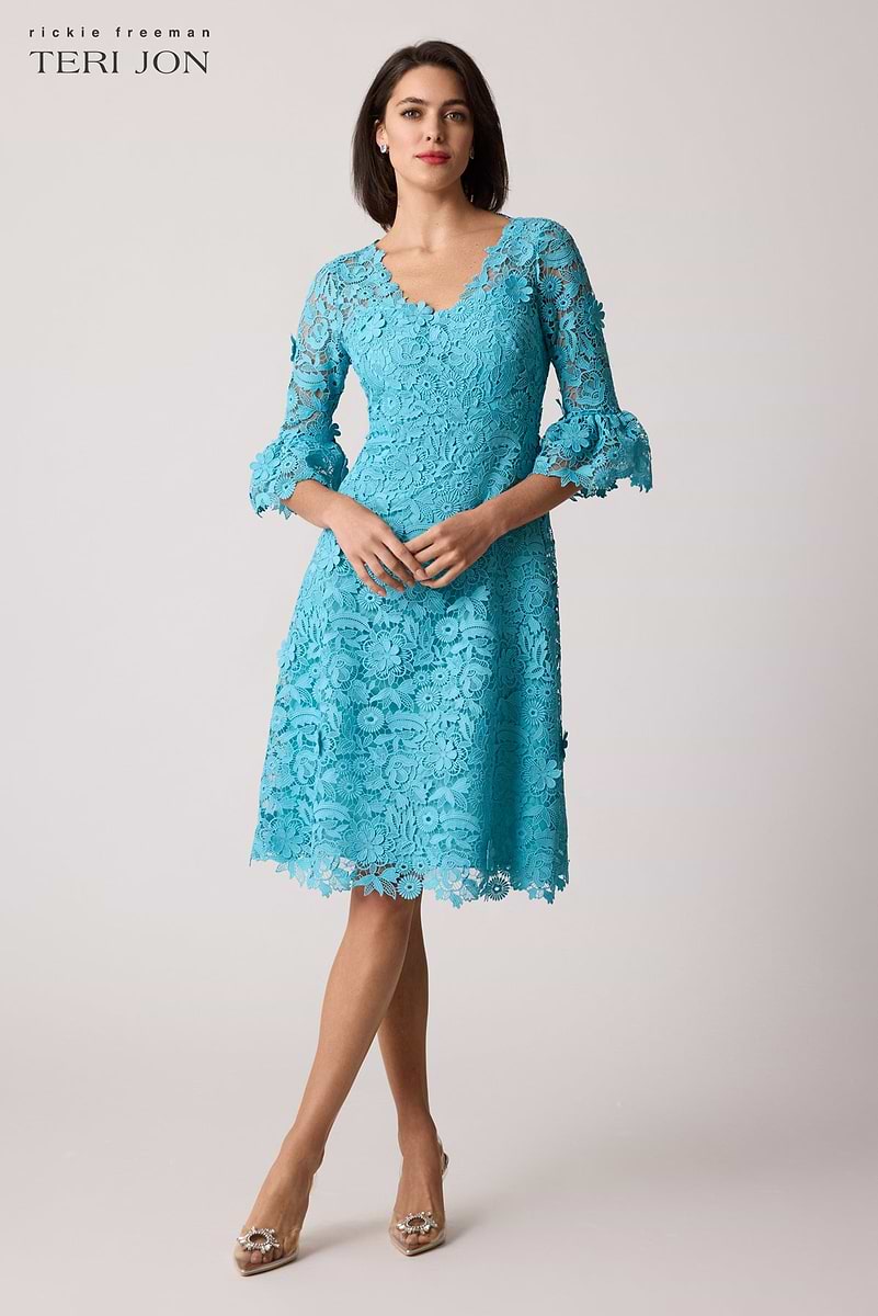 3D Flower Crochet Lace Dress with Flounce Cuffs – Terijon.com