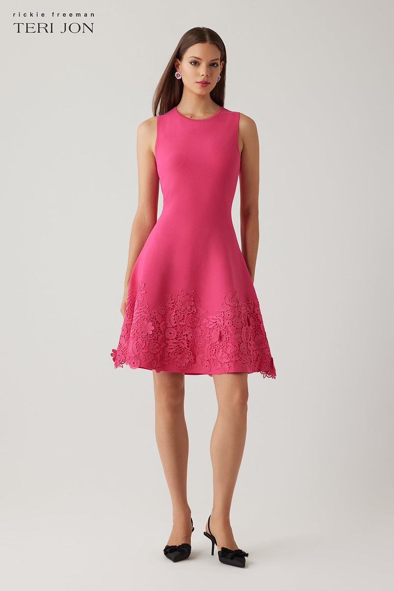 open lace back dress Light Pink Lace Trim Handkerchief Midi Dress main image 1
