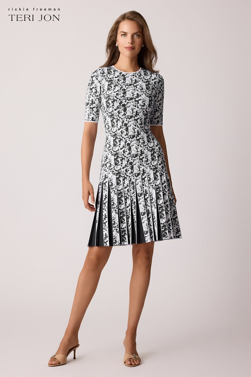 border print pleated knit knee length dress reviews Double Knit Print Box Pleat Dress – Terijon.com