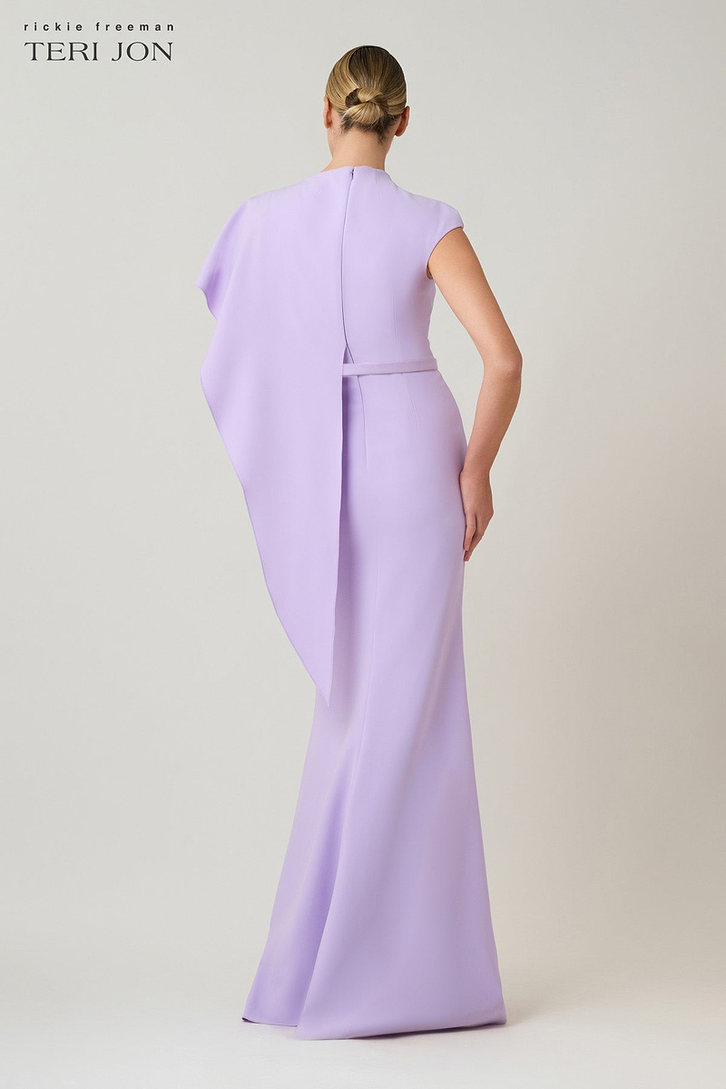 Crepe Asymmetrical Side Drape Gown – Terijon.com