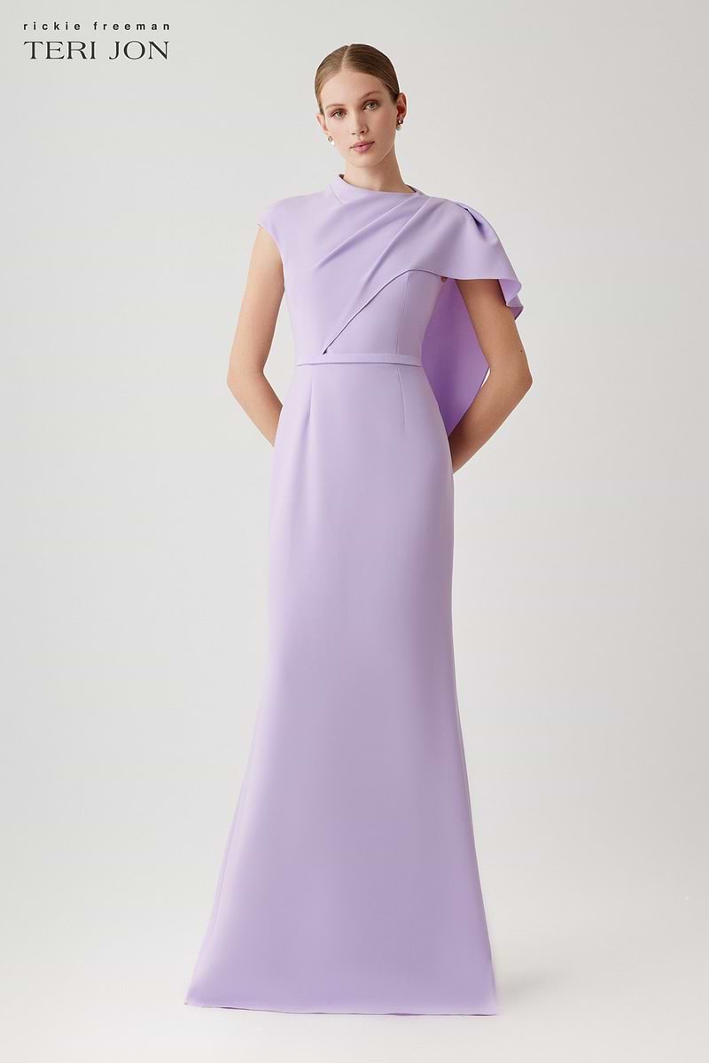 teri jon asymmetrical peplum dress Teri Jon Metallic Jacquard One Shoulder Gown - Champagne Multi