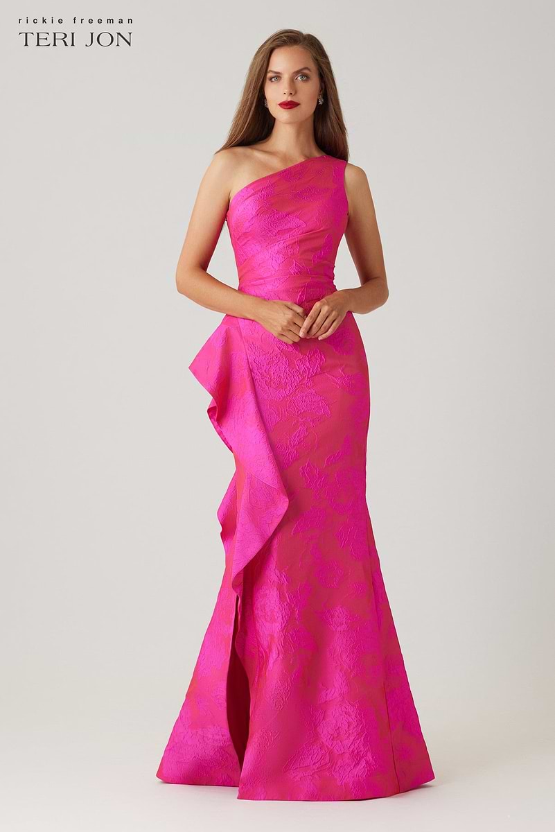 コヤンイサムチョン　アンティックローズ/ラメレース　ふんわりフリルバッグ One Shoulder Side Ruffle Gown – Terijon.com