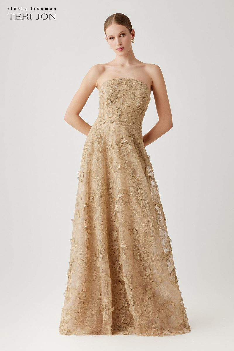 Strapless Floral Lace Gown – Terijon.com