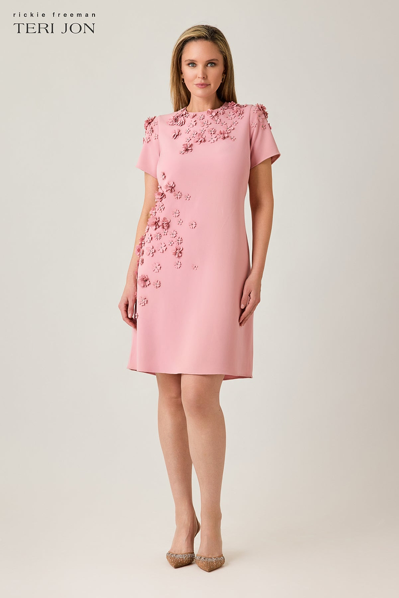 Crepe 3D Flower Cap Sleeve A Line Dress – Terijon.com