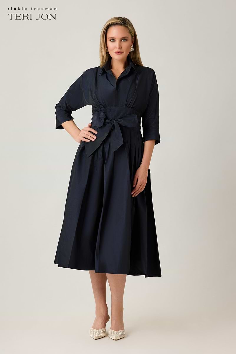 Taffeta Tea Length Shirt Dress (with Waist Seam Detail) – Terijon.com