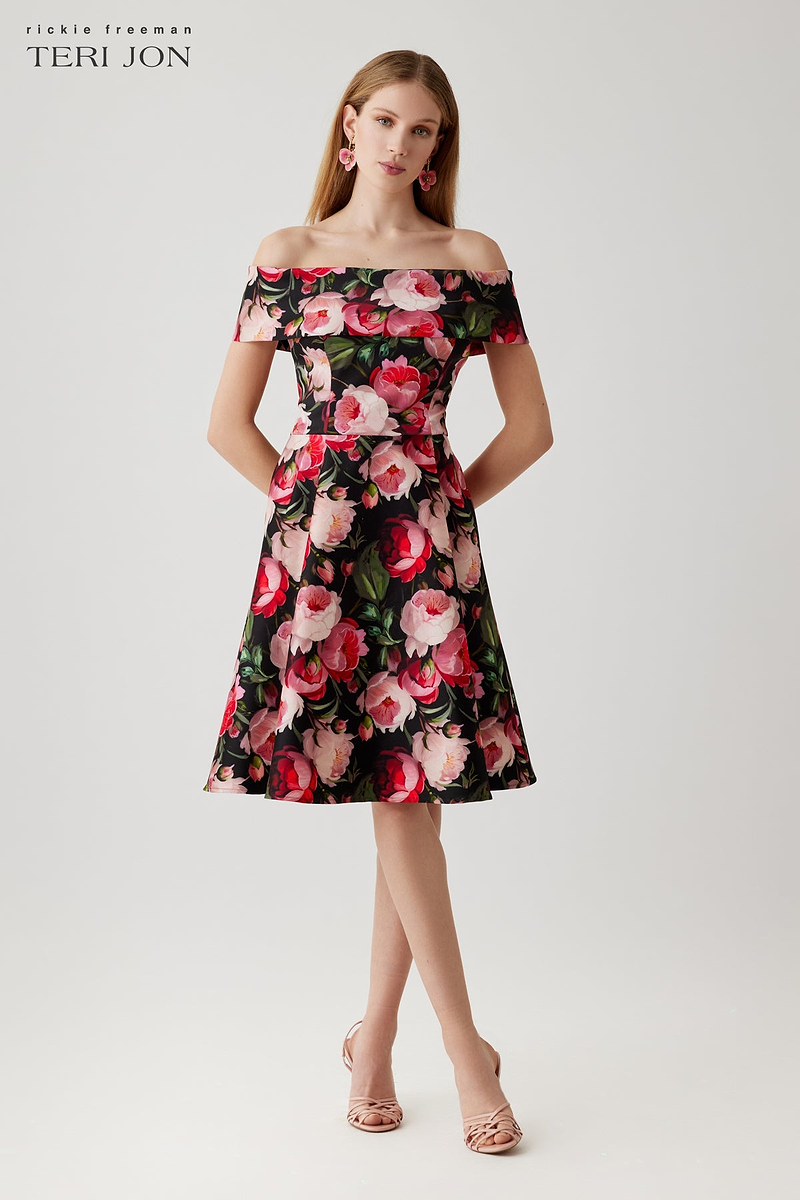 Mikado Floral Print Fit And Flare Dress – Terijon.com