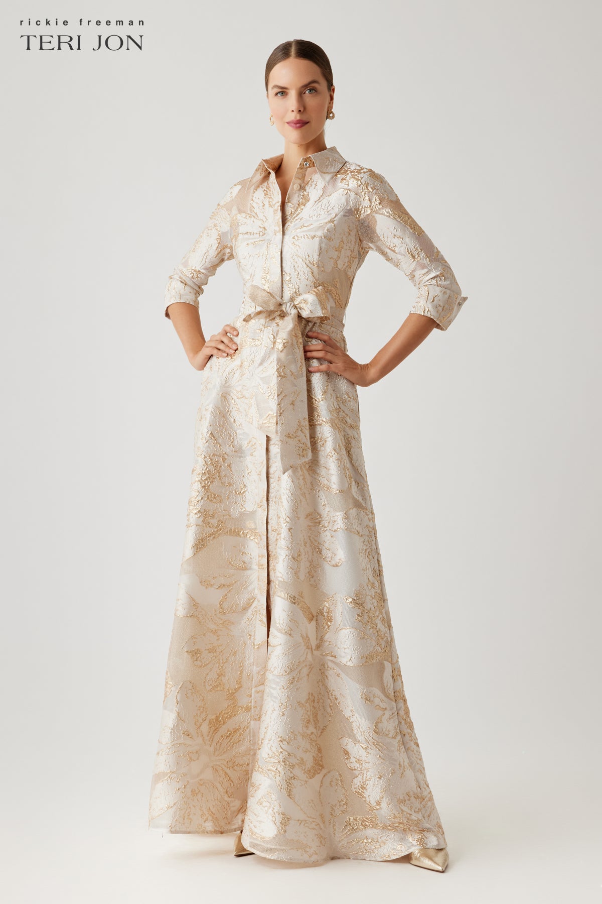 Metallic Burn Out Jacquard Shirt Waist Gown – Terijon.com