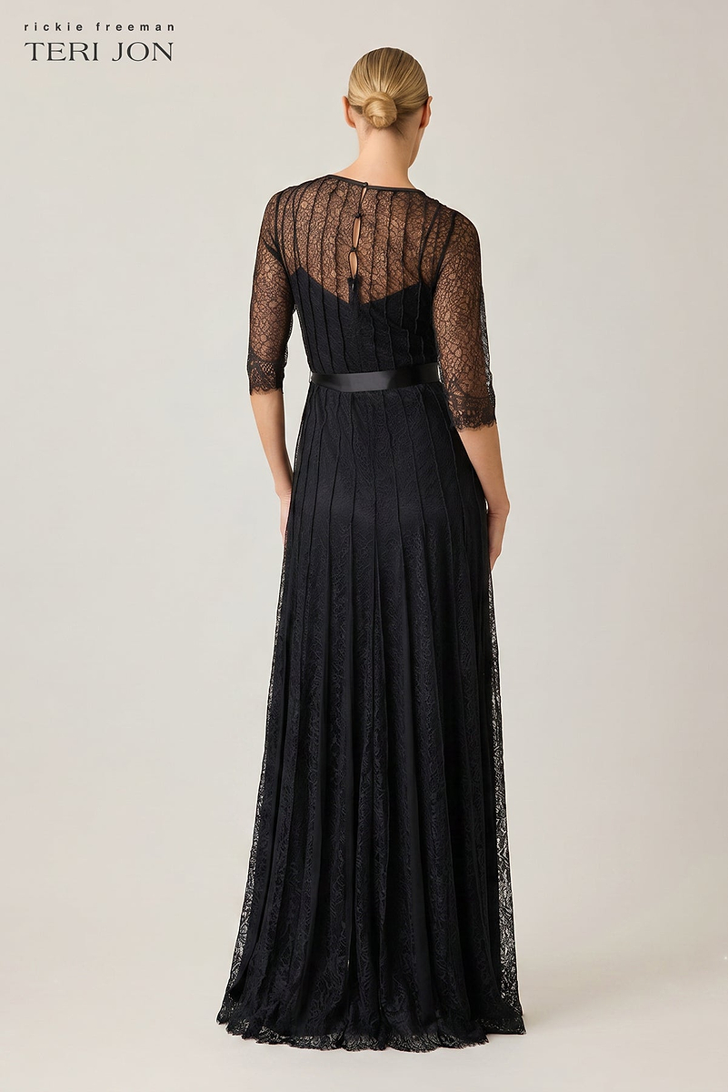 Lace Pintuck Ruffle Hem Gown – Terijon.com