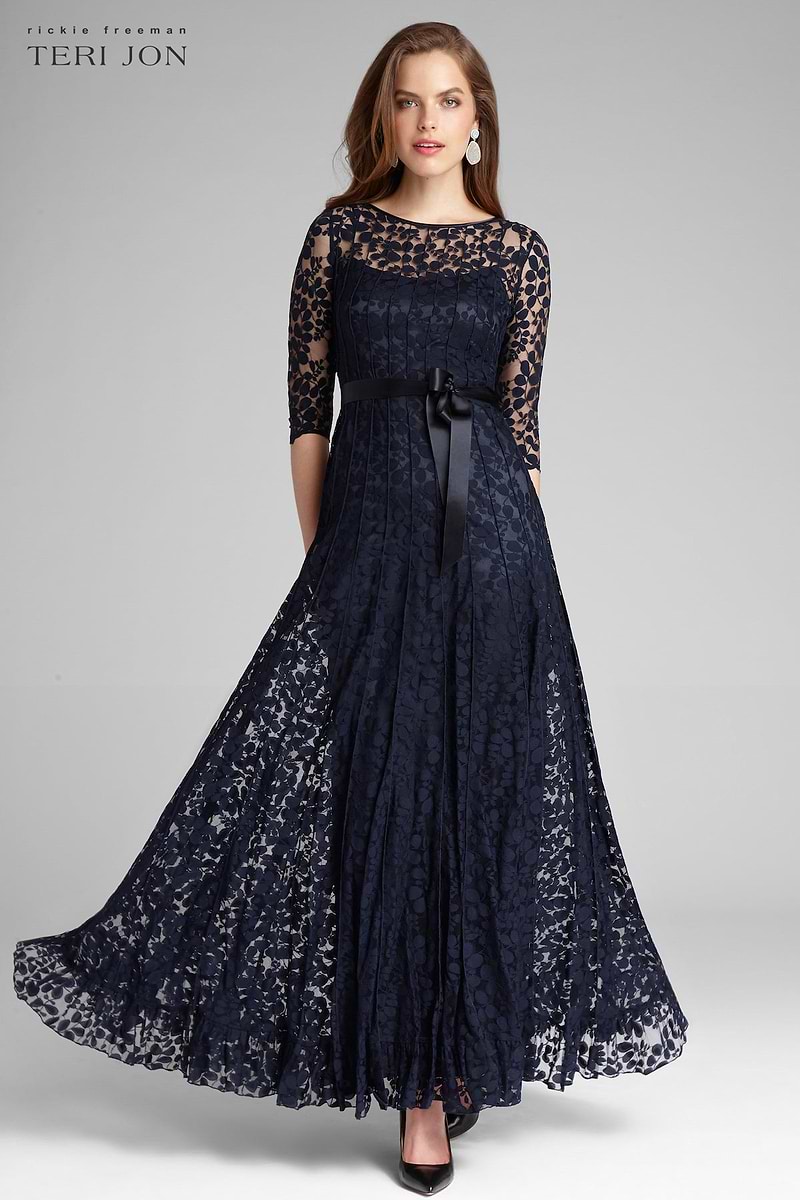 Teri Jon by Rickie Freeman Women's Lace Gown - Blue - Size 2