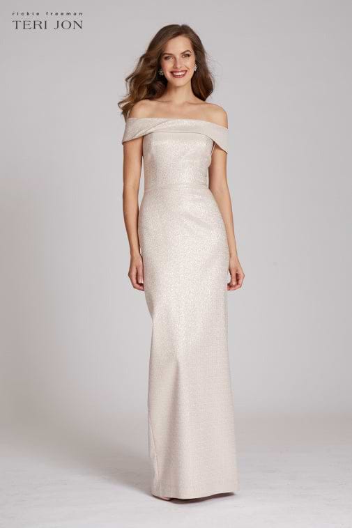 Teri Jon Jacquard Off The Shoulder Column Gown Size 10