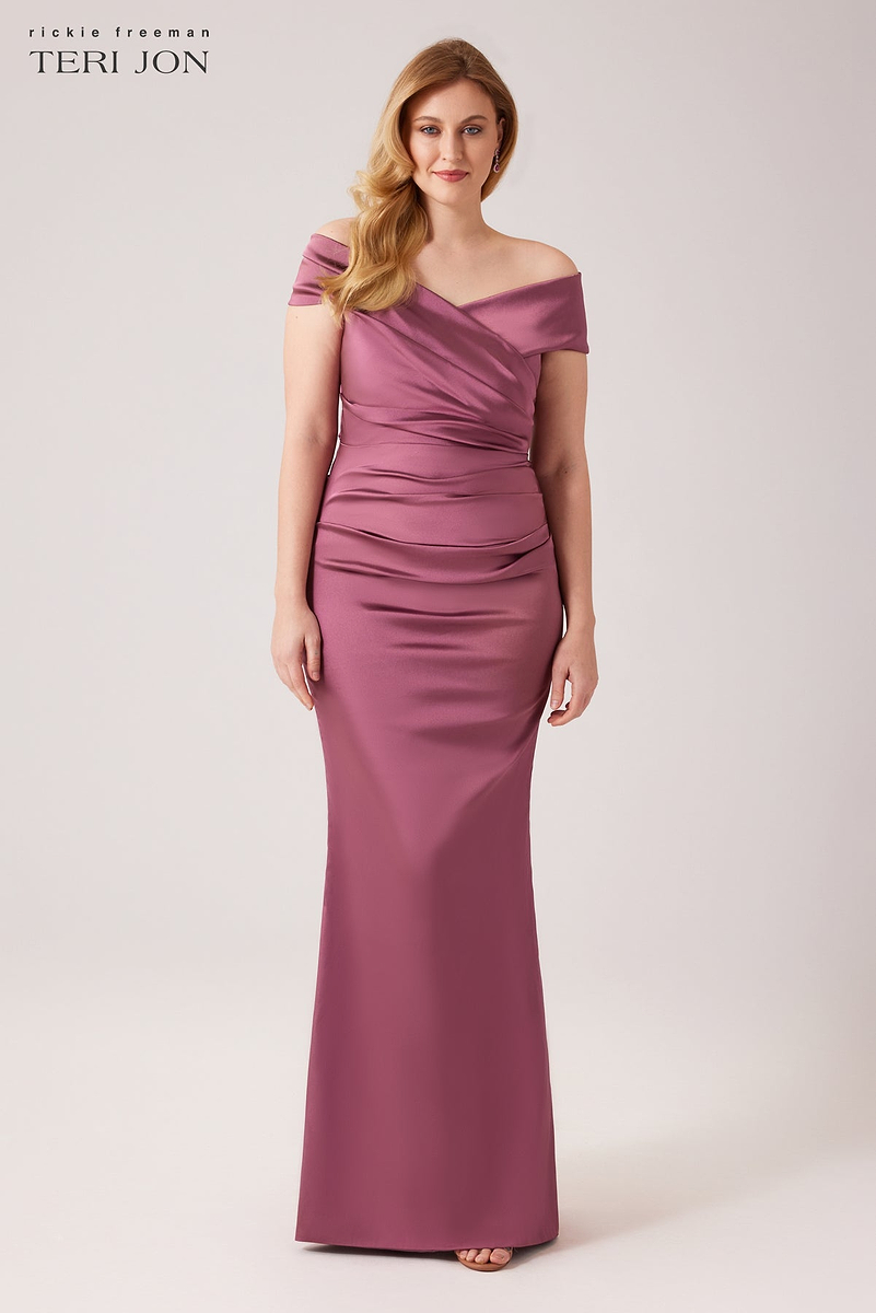 Teri Jon Off The Shoulder Stretch Satin Gown Size 14