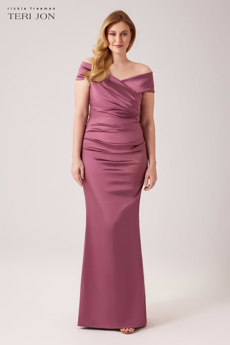 Teri Jon Off The Shoulder Stretch Satin Gown Size 14 Teri Jon Off The Shoulder Stretch Satin Gown Size 14
