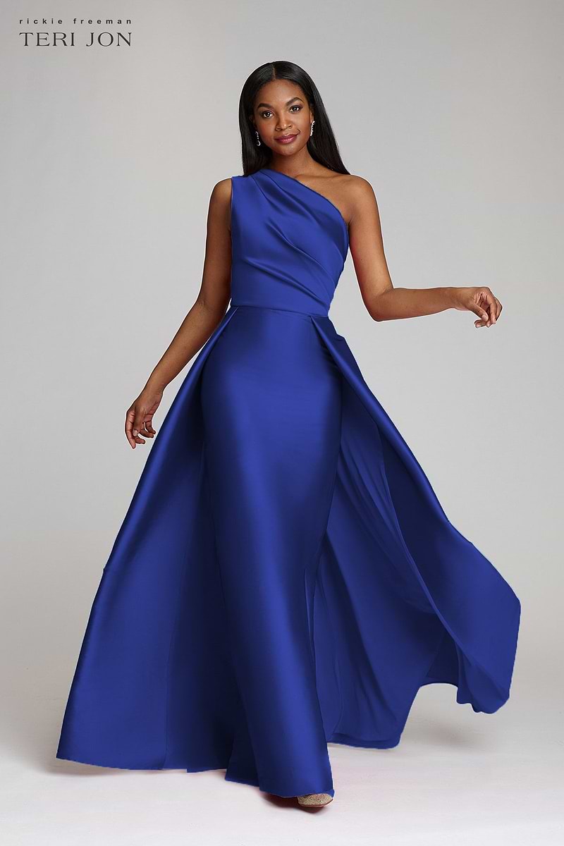 strapless open back dress Teri Jon by Rickie Freeman Women's One-Shoulder Satin Gown - Hot Pink