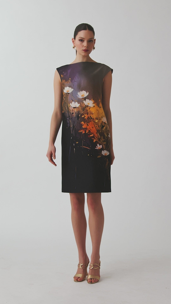 modern shift dress Mikado Cap Sleeve Wild Flower Print Shift Dress – Terijon.com