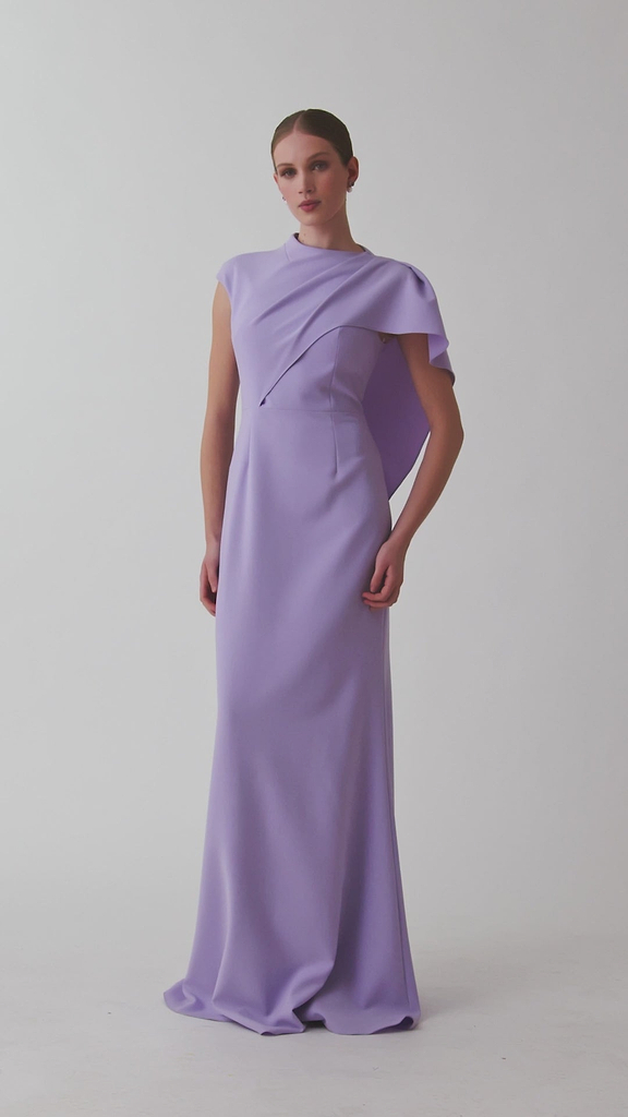 Crepe Asymmetrical Side Drape Gown – Terijon.com