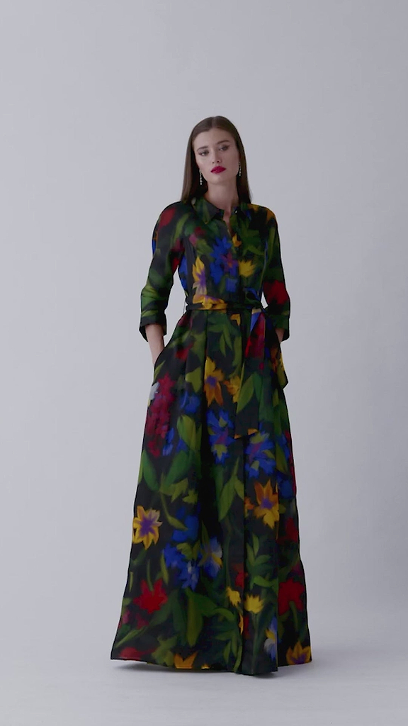 Floral Print Organza Shirt Gown – Terijon.com