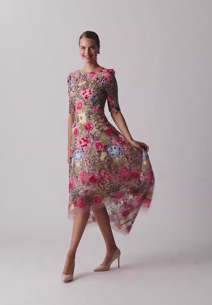 slim fit dress slacks Floral Midi Fit & Flare Dress | Fit and Flare